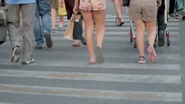 Menigte van mensen kruising straat zebra strips: centrum, man, vrouw, dag - Rome, Italië, 8 juni, 2014 — Stockvideo