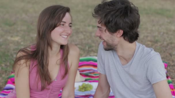 Happy cute couple during picnic — Stock Video