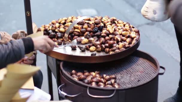 Vendor selling hot chestnuts — Stock Video