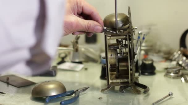 Horlogemaker assembleert een horloge — Stockvideo