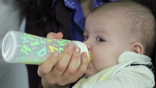 Young mother feeding her baby — Stock Video