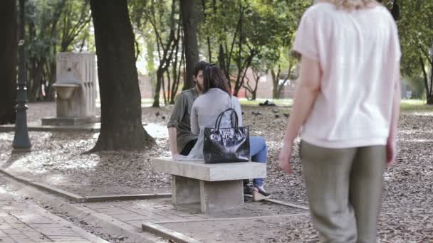 Traición: ella, él y el otro en el parque — Vídeos de Stock