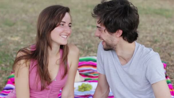 Happy cute couple during picnic — Stock Video