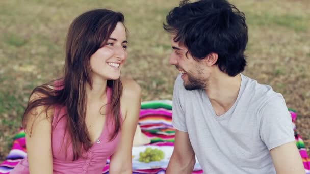 Glückliches nettes Paar beim Picknick — Stockvideo