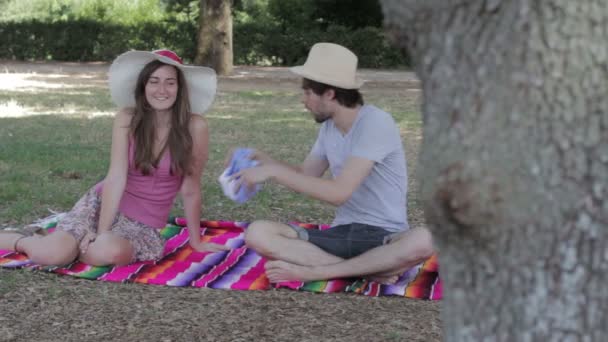 Pareja joven en picnic — Vídeo de stock