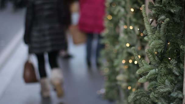 Menschen zu Fuß in der Weihnachtszeit — Stockvideo