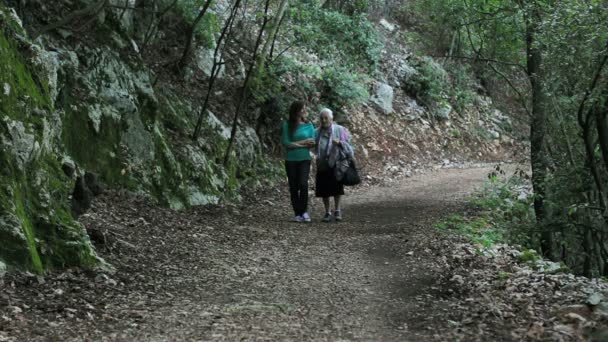 Abuela y nieta pasean por el parque — Vídeos de Stock