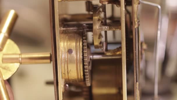 Horlogemaker wikkelen van een antieke klok — Stockvideo