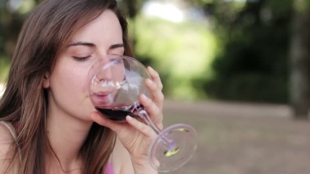 赤ワインを飲みながら物思いにふける女 — ストック動画