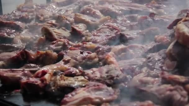 Cozinhar carne em churrasqueira — Vídeo de Stock