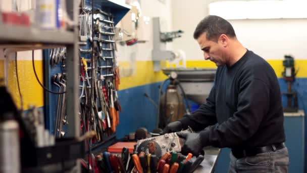 Auto mecánico reparación de motor de coche — Vídeos de Stock