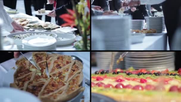 Comida de catering - buffet con hombres de negocios — Vídeo de stock