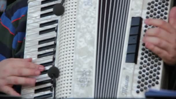 Musician plays the accordion in the city center — Stockvideo