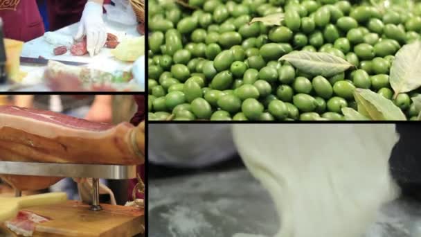 Composition of hands preparing, cutting food — Stockvideo