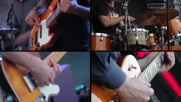 Guitarists . Concert in the amphitheater - Multiscreen — Stock Video