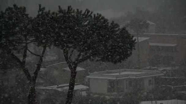 Città durante una tempesta di neve — Video Stock