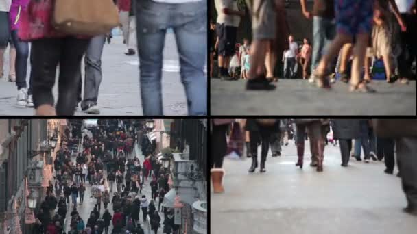 Mensen lopen in de straat - Multiscreen — Stockvideo