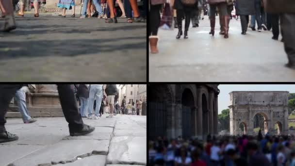 Ludzie chodzą na ulicy - montaż — Wideo stockowe