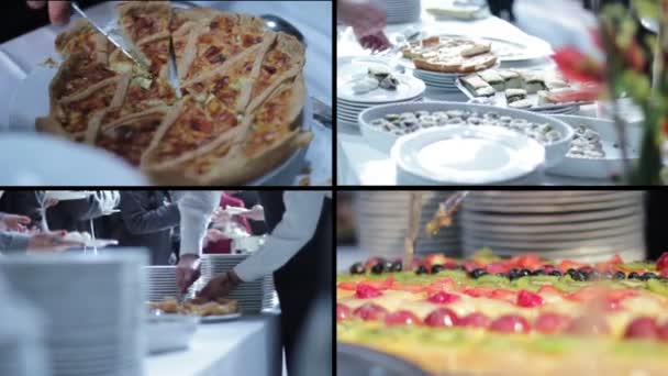 Catering food - buffet with businessmen — Stock Video