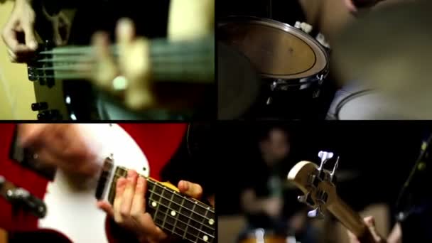 Gitarre, Bass und Schlagzeug - Multiscreen — Stockvideo