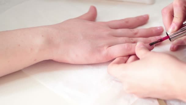 Woman in a Beauty Salon receiving a manicure — Stock Video