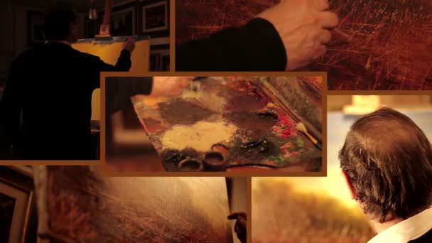 Maler malt ein Bild einer Landschaft — Stockvideo