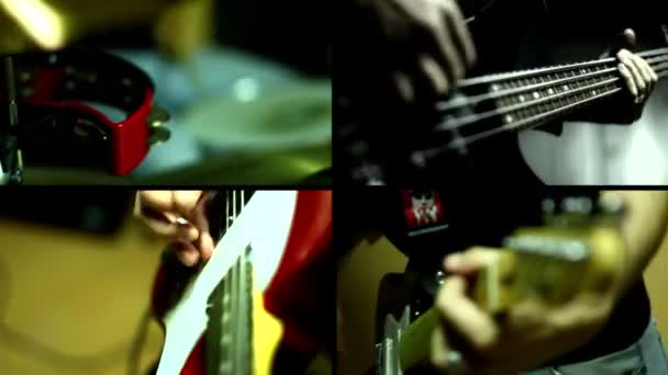 Gitar, bas gitar ve davul - Multiscreen — Stok video