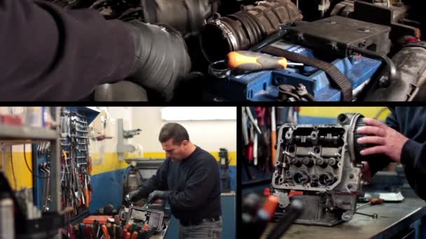 Automechaniker reparieren Auto-Motor — Stockvideo