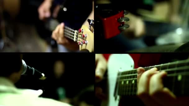 Gitarre, Bass und Schlagzeug - Multiscreen — Stockvideo