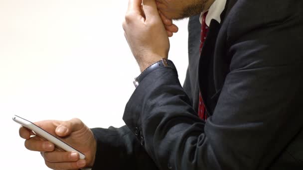 Businessman using smartphone — Stock Video