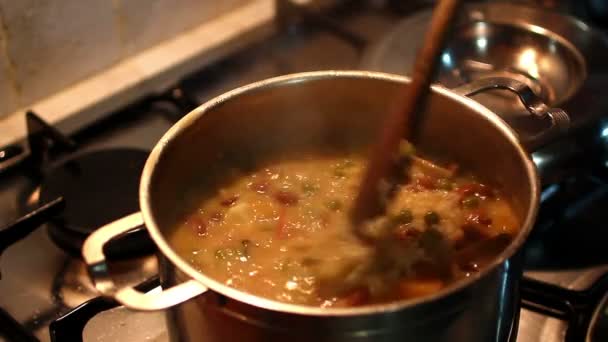 Rice beans, mushrooms and peas — Stockvideo