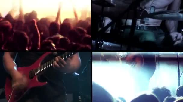 Натовп на рок-концерт під час гурт грає — стокове відео