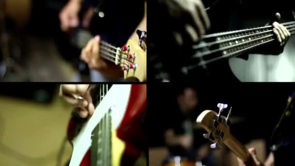 Guitarra, Bajo y Batería - Multipantalla — Vídeo de stock