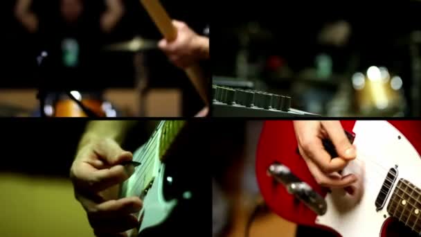 Gitara, gitara basowa i perkusja - Multiscreen — Wideo stockowe