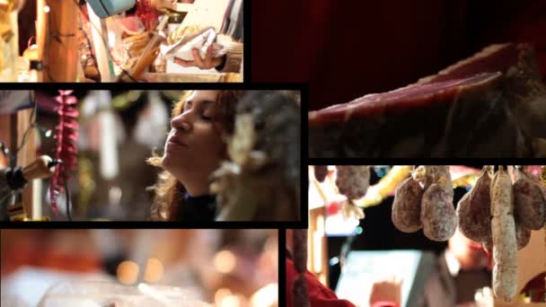 A hentes összetétele: sonka, szalámi - Róma, Olaszország, december, 2014 — Stock videók