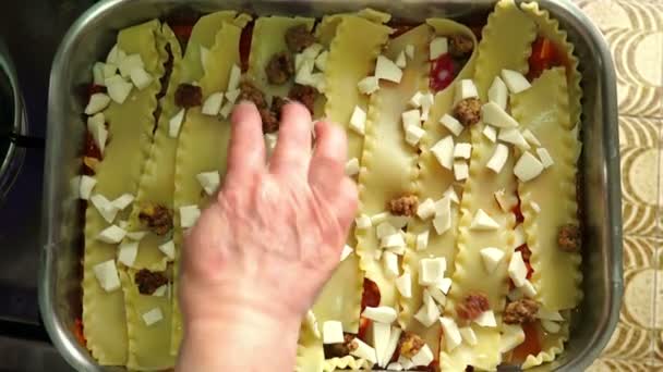 Cocina lasaña italiana tradicional — Vídeo de stock