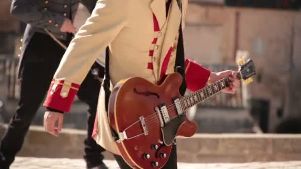 Rock guitarist . Concert in the amphitheater — Stock Video