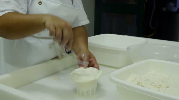 Proses produksi Italia mozzarella — Stok Video