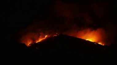 Bir orman yangını yanan turuncu ve kırmızı