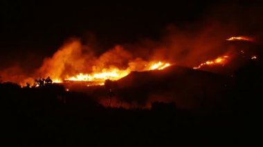 Bir orman yangını yanan turuncu ve kırmızı