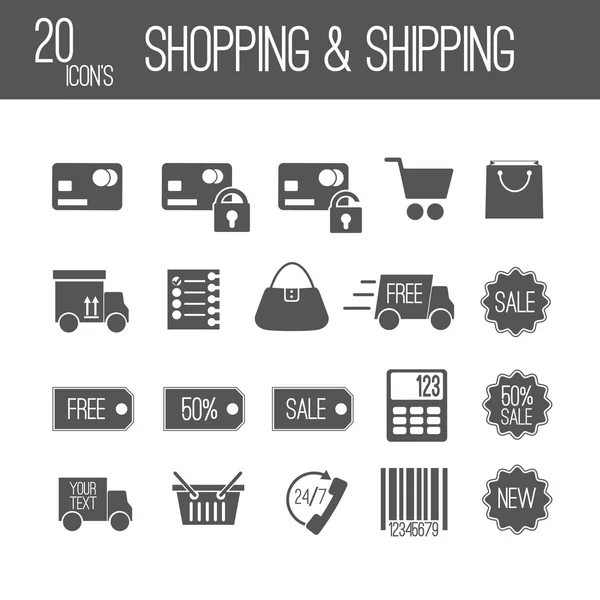 购物和航运黑色设置图标 — 图库矢量图片