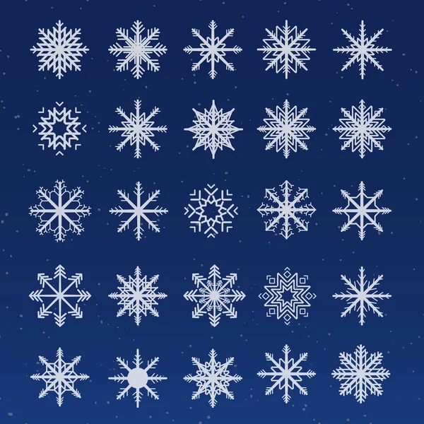 Ensemble d'icônes blanches flocons de neige — Image vectorielle