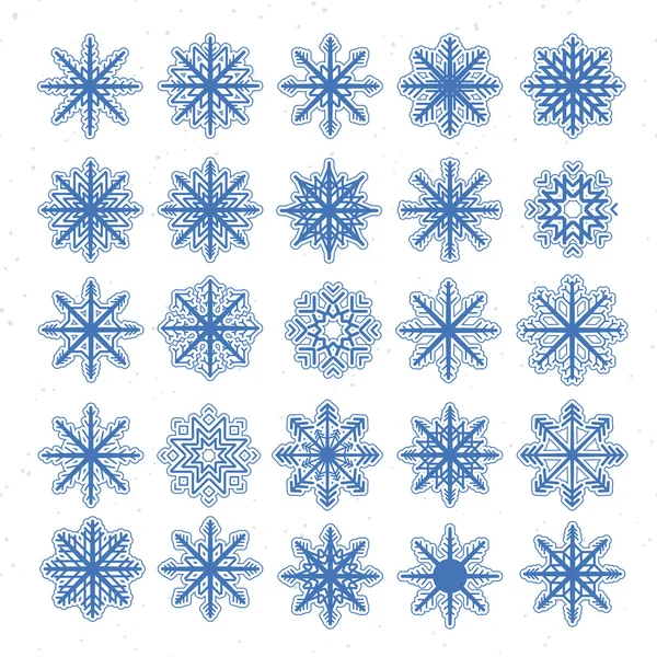 Conjunto de copos de nieve azul iconos fondo blanco — Archivo Imágenes Vectoriales