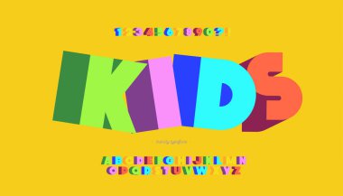 Vektör çocuklar yazı tipi 3D koyu renk