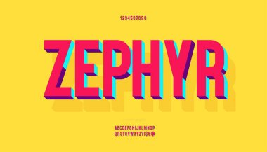 Vector zephyr font 3d bold colorful style clipart