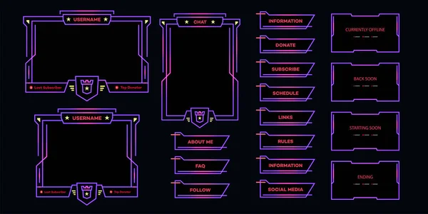 Векторная потоковая панель накладывает неоновую тему — стоковый вектор