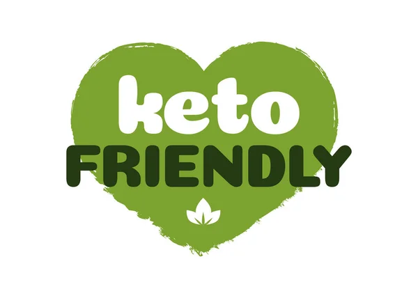 Keto friendly diet nutrition vector badge on green heart — Stock Vector
