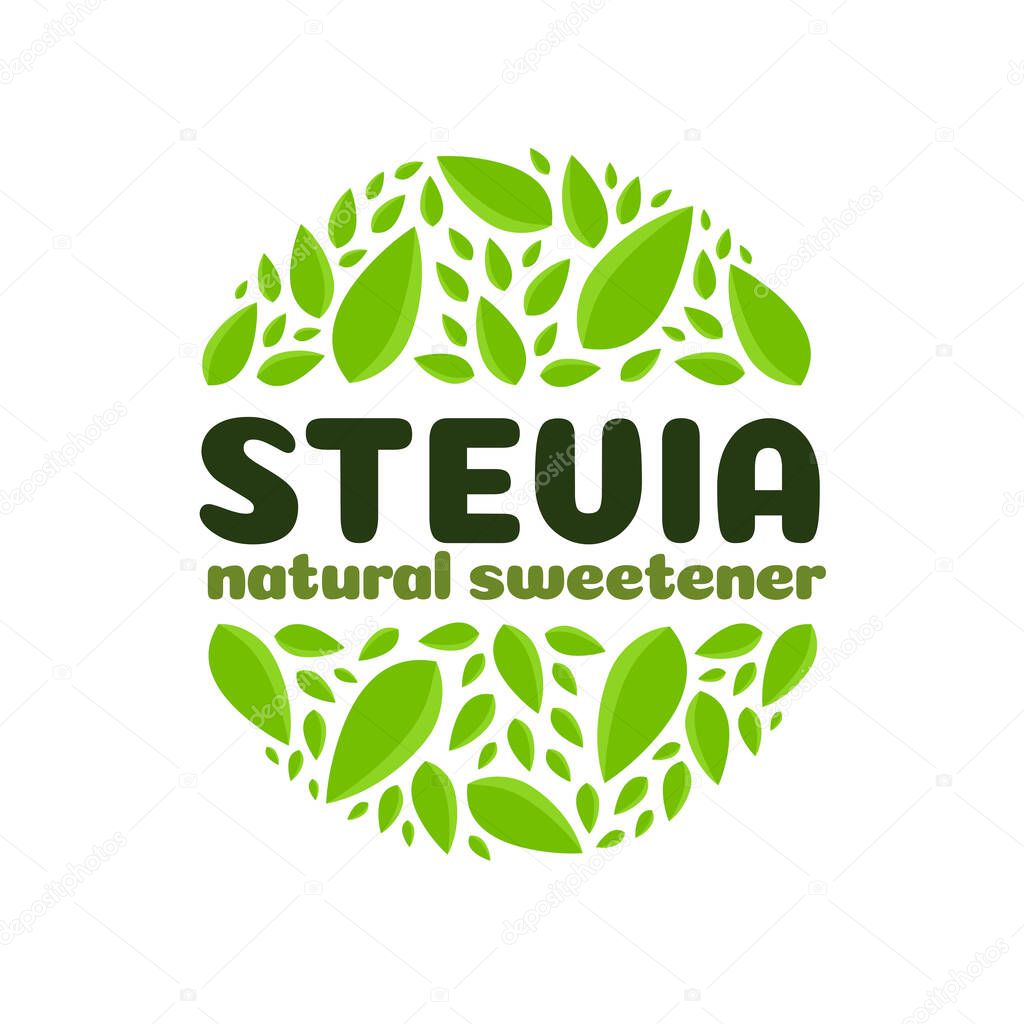 Stevia leaves badge isolated on white background