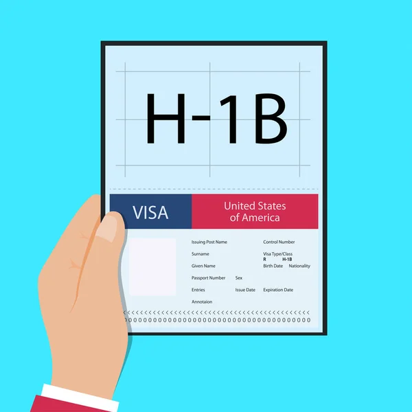 Hand hold passport with Visa H1B — Stock Vector