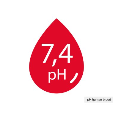 Human blood drop symbol with hormal blood ph range 7,44